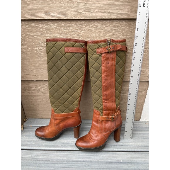 Ralph Lauren Purple‎ Label Italy Size 8B Tall Brown Leather/ Quilted Green Boots - Picture 5 of 16